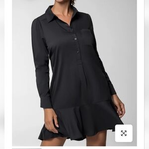 NWT Coolibar 50+ SPF Black Ruffle Hem Long-Sleeve Castaneda Dress SZ XS